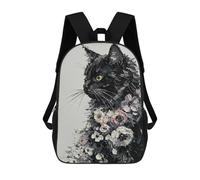 sinyumoney 3D Printed Kids School Backpack Black Cat with Flowers Painting Backpacks Fashion Casual Children Backpacks Outdoor Casual Daypack Cute Travel Bags 17inch