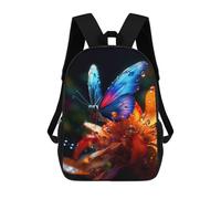 sinyumoney 3D Printed Kids School Backpack Blue Butterfly on Orange Flower Children School Bag Travel Rucksacks Fashion Book Bags Large Capacity Backpack 17inch