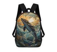 sinyumoney 3D Printed Kids School Backpack Blue Whale Stained Glass Children School Bag Travel Rucksacks Fashion Book Bags Large Capacity Backpack 17inch