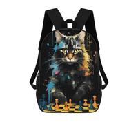sinyumoney 3D Printed Kids School Backpack Cat Chess Master Portrait Children School Bag Travel Rucksacks Fashion Book Bags Large Capacity Backpack 17inch
