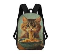 sinyumoney 3D Printed Kids School Backpack Cat Eating Noodles from A Bowl Children School Bag Travel Rucksacks Fashion Book Bags Large Capacity Backpack 17inch