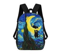 sinyumoney 3D Printed Kids School Backpack Cats on The Crescent Moon Backpacks Fashion Casual Children Backpacks Outdoor Casual Daypack Cute Travel Bags 17inch