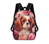 sinyumoney 3D Printed Kids School Backpack Cavalier King Charles Spaniel in Roses Children School Bag Travel Rucksacks Fashion Book Bags Large Capacity Backpack 17inch