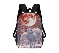 sinyumoney 3D Printed Kids School Backpack Cherry Blossom Wolf Children School Bag Travel Rucksacks Fashion Book Bags Large Capacity Backpack 17inch