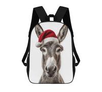 sinyumoney 3D Printed Kids School Backpack Christmas Donkey with Santa Hat Portrait Children School Bag Travel Rucksacks Fashion Book Bags Large Capacity Backpack 17inch
