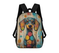 sinyumoney 3D Printed Kids School Backpack Colorful Dachshund Portrait on Wood Sausage Dog Wall Art Backpacks Fashion Casual Children Backpacks Outdoor Casual Daypack Cute Travel Bags 17inch