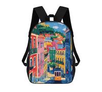 sinyumoney 3D Printed Kids School Backpack Colorful Lisbon Street with Tram Children School Bag Travel Rucksacks Fashion Book Bags Large Capacity Backpack 17inch
