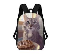 sinyumoney 3D Printed Kids School Backpack Curious Cat Eyeing Waffles Backpacks Fashion Casual Children Backpacks Outdoor Casual Daypack Cute Travel Bags 17inch