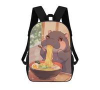 sinyumoney 3D Printed Kids School Backpack Cute Hippo Eating Ramen Illustration Backpacks Fashion Casual Children Backpacks Outdoor Casual Daypack Cute Travel Bags 17inch
