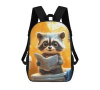 sinyumoney 3D Printed Kids School Backpack Cute Raccoon Reading Newspaper Toilet Funny Children School Bag Travel Rucksacks Fashion Book Bags Large Capacity Backpack 17inch
