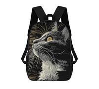 sinyumoney 3D Printed Kids School Backpack Elegant Cat Portrait in Scratchboard Style Children School Bag Travel Rucksacks Fashion Book Bags Large Capacity Backpack 17inch