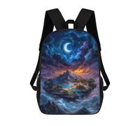 sinyumoney 3D Printed Kids School Backpack Fantasy Floating Island Under Crescent Moon Children School Bag Travel Rucksacks Fashion Book Bags Large Capacity Backpack 17inch