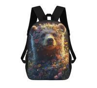 sinyumoney 3D Printed Kids School Backpack Floral Bear Portrait Children School Bag Travel Rucksacks Fashion Book Bags Large Capacity Backpack 17inch