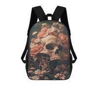 sinyumoney 3D Printed Kids School Backpack Floral Skull Children School Bag Travel Rucksacks Fashion Book Bags Large Capacity Backpack 17inch