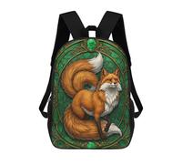 sinyumoney 3D Printed Kids School Backpack Fox Portrait in Emerald Frame Children School Bag Travel Rucksacks Fashion Book Bags Large Capacity Backpack 17inch