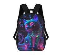 sinyumoney 3D Printed Kids School Backpack Glowing Neon Cat Artwork Backpacks Fashion Casual Children Backpacks Outdoor Casual Daypack Cute Travel Bags 17inch