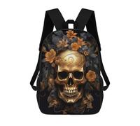 sinyumoney 3D Printed Kids School Backpack Golden Skull with Flowers Children School Bag Travel Rucksacks Fashion Book Bags Large Capacity Backpack 17inch