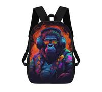 sinyumoney 3D Printed Kids School Backpack Gorilla with Headphones Artwork Backpacks Fashion Casual Children Backpacks Outdoor Casual Daypack Cute Travel Bags 17inch