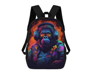 sinyumoney 3D Printed Kids School Backpack Gorilla with Headphones Artwork Backpacks Fashion Casual Children Backpacks Outdoor Casual Daypack Cute Travel Bags 17inch