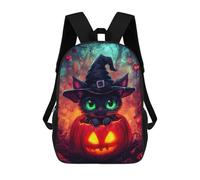 sinyumoney 3D Printed Kids School Backpack Halloween Witch Cat Children School Bag Travel Rucksacks Fashion Book Bags Large Capacity Backpack 17inch