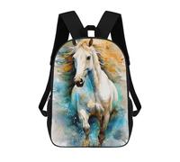 sinyumoney 3D Printed Kids School Backpack Horse Watercolor Art Children School Bag Travel Rucksacks Fashion Book Bags Large Capacity Backpack 17inch