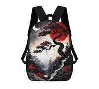 sinyumoney 3D Printed Kids School Backpack Japanese Landscape with Red Sun And Moon Backpacks Fashion Casual Children Backpacks Outdoor Casual Daypack Cute Travel Bags 17inch