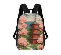 sinyumoney 3D Printed Kids School Backpack Japanese Pagoda with Cherry Blossoms Backpacks Fashion Casual Children Backpacks Outdoor Casual Daypack Cute Travel Bags 17inch