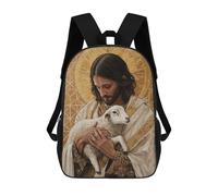 sinyumoney 3D Printed Kids School Backpack Jesus with Lamb Children School Bag Travel Rucksacks Fashion Book Bags Large Capacity Backpack 17inch