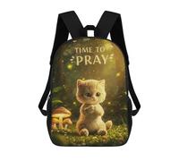 sinyumoney 3D Printed Kids School Backpack Kitten Praying in Forest Children School Bag Travel Rucksacks Fashion Book Bags Large Capacity Backpack 17inch