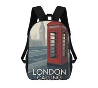 sinyumoney 3D Printed Kids School Backpack London Calling Red Telephone Booth Art Backpacks Fashion Casual Children Backpacks Outdoor Casual Daypack Cute Travel Bags 17inch
