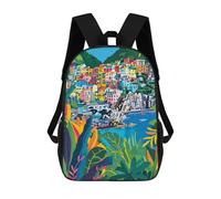 sinyumoney 3D Printed Kids School Backpack Minimalist Italy Art Cinque Terre Coast Children School Bag Travel Rucksacks Fashion Book Bags Large Capacity Backpack 17inch