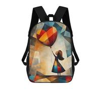 sinyumoney 3D Printed Kids School Backpack Modern Cubist Vision of Girl with A Balloon Children School Bag Travel Rucksacks Fashion Book Bags Large Capacity Backpack 17inch