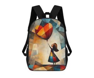 sinyumoney 3D Printed Kids School Backpack Modern Cubist Vision of Girl with A Balloon Children School Bag Travel Rucksacks Fashion Book Bags Large Capacity Backpack 17inch