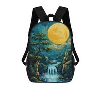 sinyumoney 3D Printed Kids School Backpack Moonlit Waterfall Landscape Painting Children School Bag Travel Rucksacks Fashion Book Bags Large Capacity Backpack 17inch