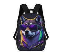 sinyumoney 3D Printed Kids School Backpack Neon Wolf Sunglasses Art -1 Backpacks Fashion Casual Children Backpacks Outdoor Casual Daypack Cute Travel Bags 17inch