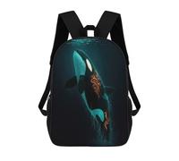 sinyumoney 3D Printed Kids School Backpack Orca with Tribal Markings in Deep Sea Children School Bag Travel Rucksacks Fashion Book Bags Large Capacity Backpack 17inch