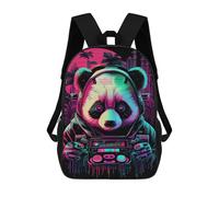 sinyumoney 3D Printed Kids School Backpack Panda Astronaut with Boombox-1 Children School Bag Travel Rucksacks Fashion Book Bags Large Capacity Backpack 17inch
