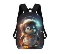 sinyumoney 3D Printed Kids School Backpack Penguin Astronaut in Space Children School Bag Travel Rucksacks Fashion Book Bags Large Capacity Backpack 17inch