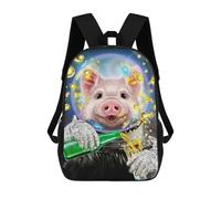 sinyumoney 3D Printed Kids School Backpack Pig in Space with Beer Backpacks Fashion Casual Children Backpacks Outdoor Casual Daypack Cute Travel Bags 17inch
