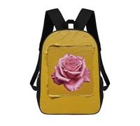 sinyumoney 3D Printed Kids School Backpack Pink Rose on Textured Yellow Background Backpacks Fashion Casual Children Backpacks Outdoor Casual Daypack Cute Travel Bags 17inch