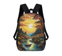 sinyumoney 3D Printed Kids School Backpack Pixelated Sunset River Landscape Backpacks Fashion Casual Children Backpacks Outdoor Casual Daypack Cute Travel Bags 17inch