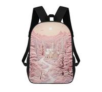 sinyumoney 3D Printed Kids School Backpack Powder Pink Winter Backpacks Fashion Casual Children Backpacks Outdoor Casual Daypack Cute Travel Bags 17inch