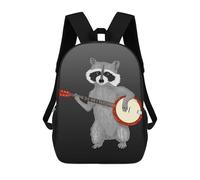 sinyumoney 3D Printed Kids School Backpack Racoon Playing The Banjo Backpacks Fashion Casual Children Backpacks Outdoor Casual Daypack Cute Travel Bags 17inch