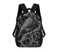 sinyumoney 3D Printed Kids School Backpack Raven in Floral Design Children School Bag Travel Rucksacks Fashion Book Bags Large Capacity Backpack 17inch
