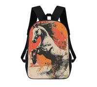 sinyumoney 3D Printed Kids School Backpack Rearing Horse Abstract Art Children School Bag Travel Rucksacks Fashion Book Bags Large Capacity Backpack 17inch