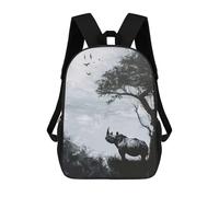 sinyumoney 3D Printed Kids School Backpack Rhino Silhouette Backpacks Fashion Casual Children Backpacks Outdoor Casual Daypack Cute Travel Bags 17inch