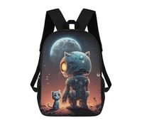 sinyumoney 3D Printed Kids School Backpack Robotic Cat Companion Under The Moonlight Children School Bag Travel Rucksacks Fashion Book Bags Large Capacity Backpack 17inch