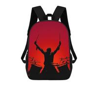 sinyumoney 3D Printed Kids School Backpack Rock Drummer Silhouette - Red Energy Children School Bag Travel Rucksacks Fashion Book Bags Large Capacity Backpack 17inch