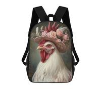 sinyumoney 3D Printed Kids School Backpack Rooster in A Hat Backpacks Fashion Casual Children Backpacks Outdoor Casual Daypack Cute Travel Bags 17inch