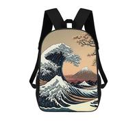 sinyumoney 3D Printed Kids School Backpack Sea Wave Japanese Art 2 Children School Bag Travel Rucksacks Fashion Book Bags Large Capacity Backpack 17inch